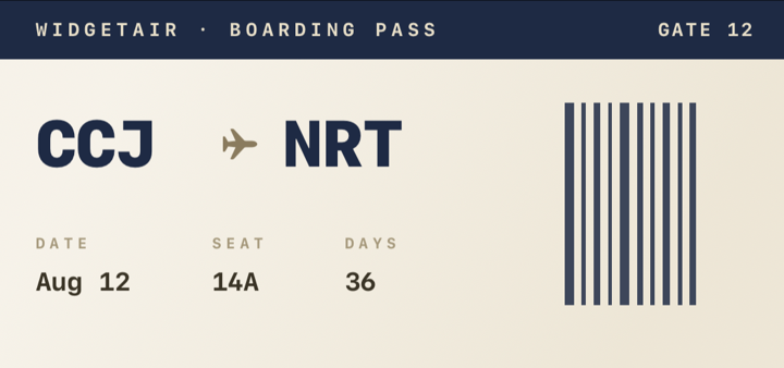Boarding pass countdown widget