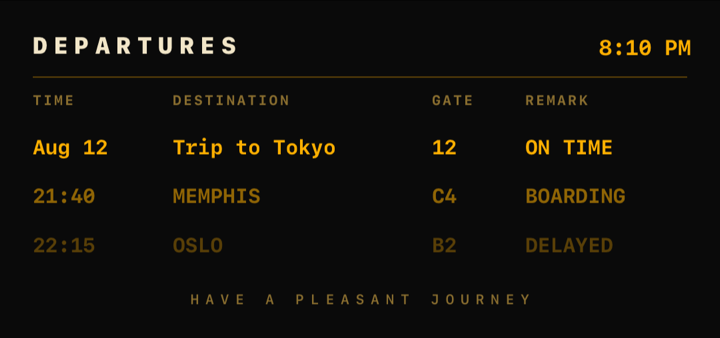 Airport departure board widget