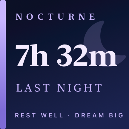Nocturne sleep widget — last night's hours in serif